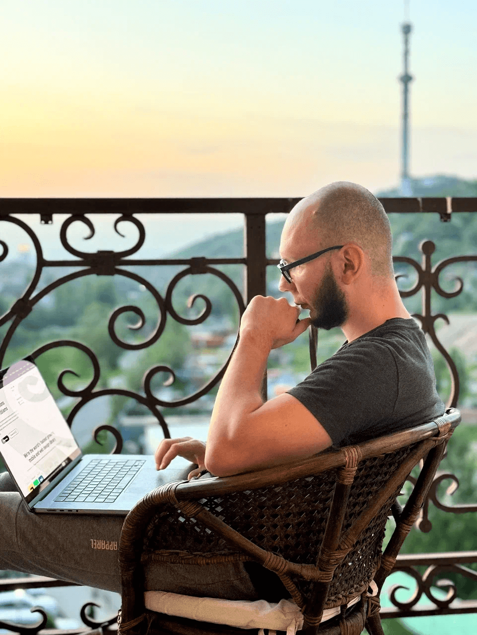 Working on a balcony