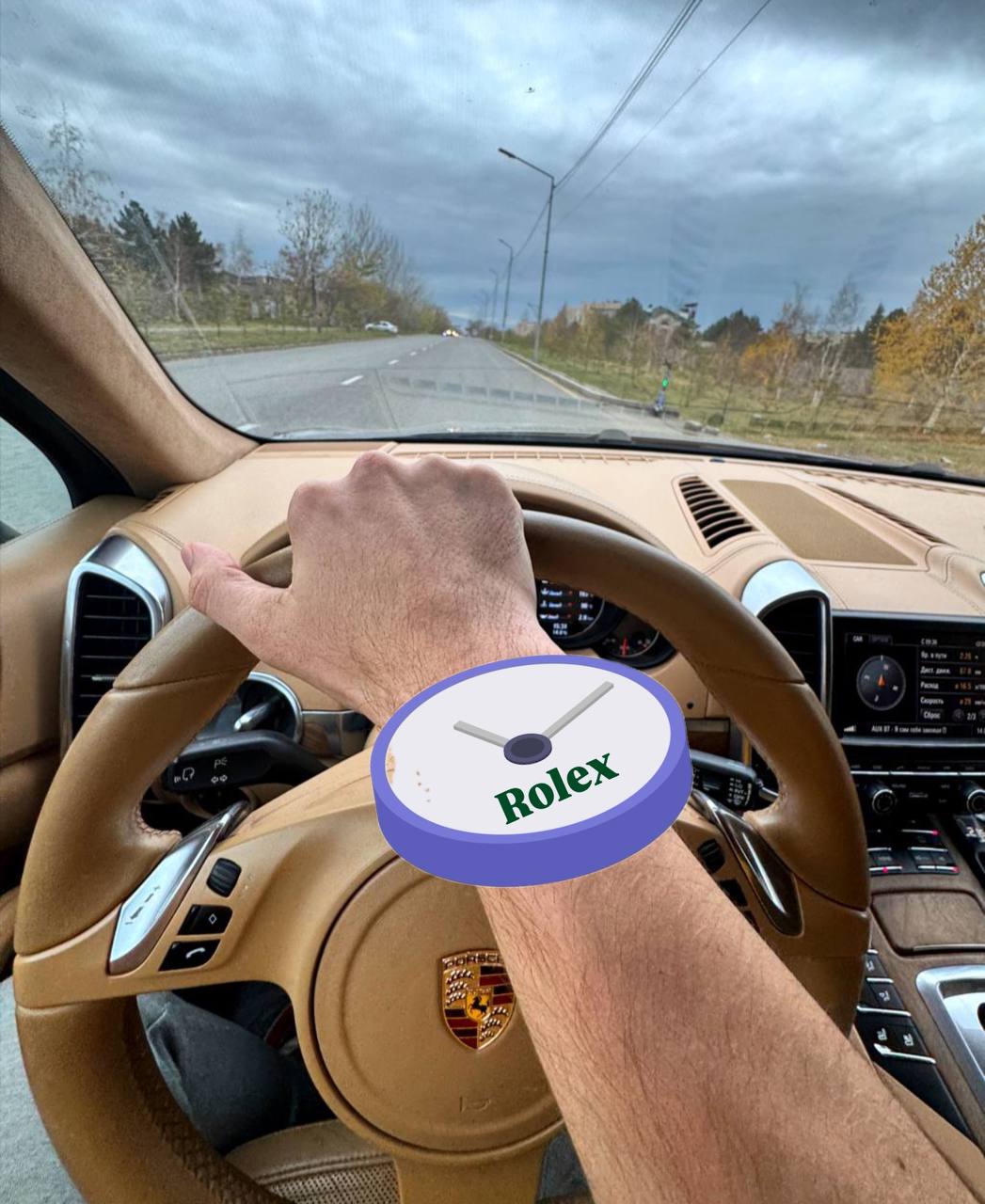Driving with Rolex sticker